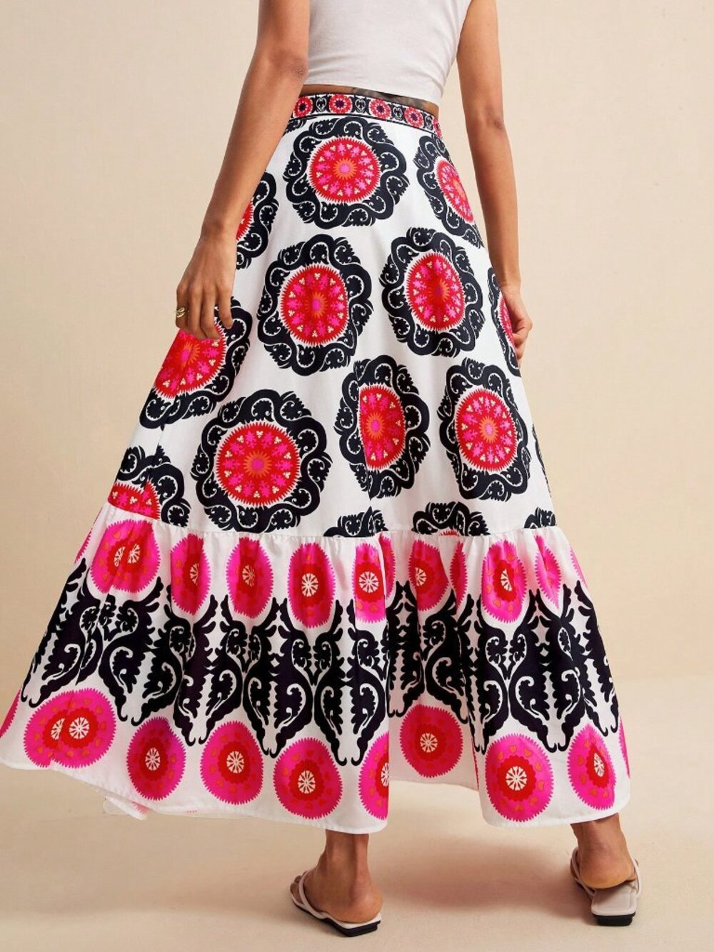 Multicolor Boho Women's Floral Print Twist Waist and High Slit Maxi Skirt - Picture 2 of 8